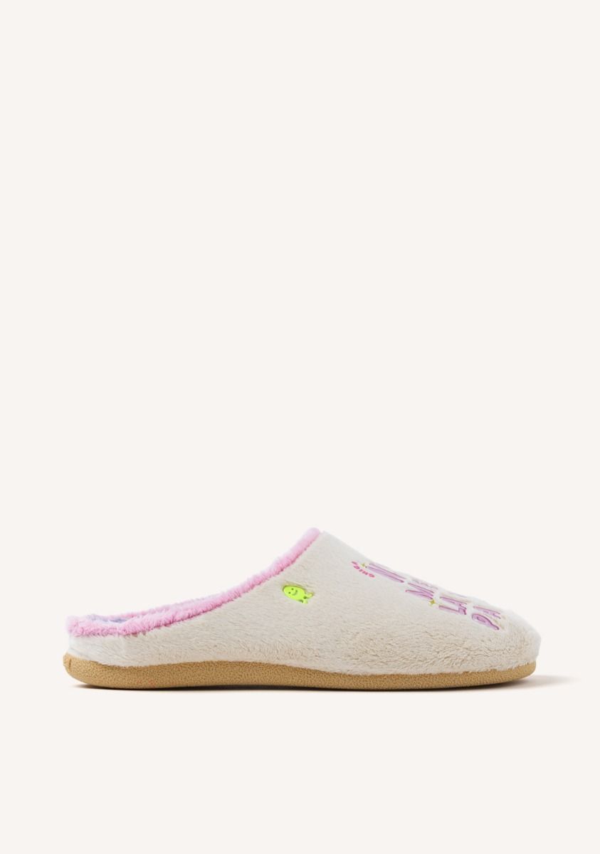 ZAPATILLAS DE CASA PELO DIBUJO Y FRASE SCANLON - BEIG