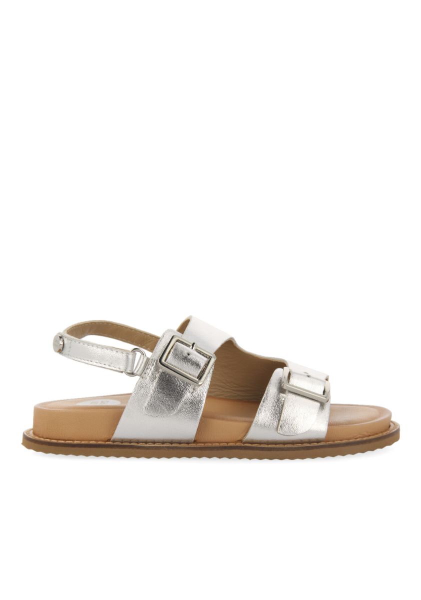 SANDALIAS TIPO BIO DE PIEL COLOR PLATA CON HEBILLAS PARA NIÃA MAIRI - PLATA
