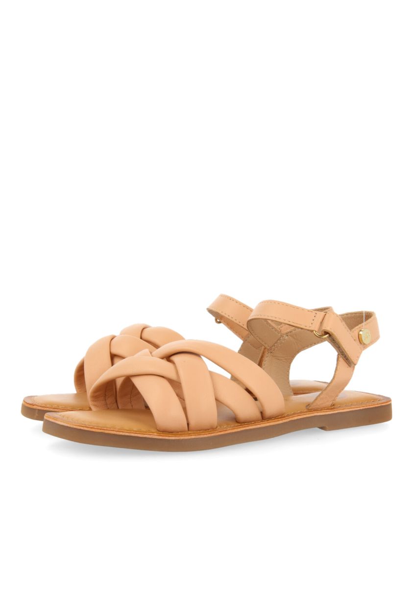 SANDALIAS DE PIEL NUDE CON TIRAS ACOLCHADAS PARA NIÃA VERMEZZO - NUDE