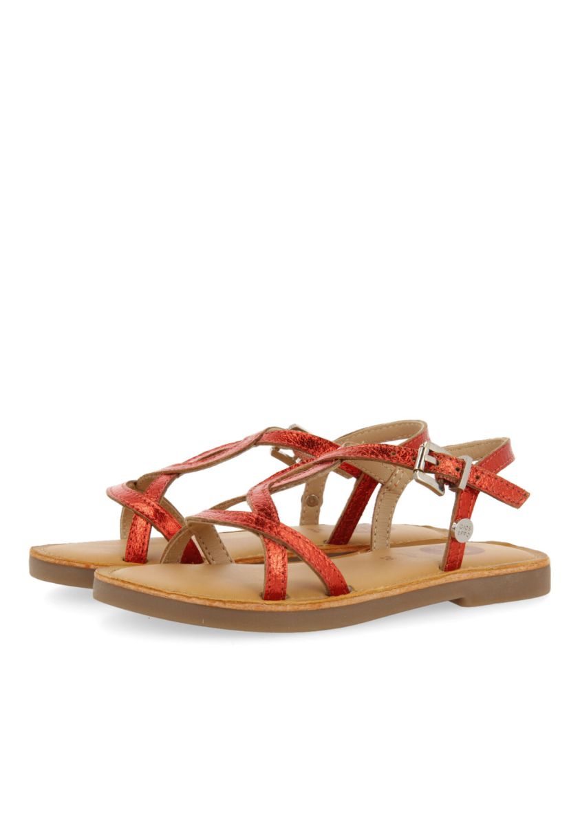 SANDALIAS NARANJA DE PIEL CON TIRAS PARA NIÃA NOSATE - NARANJA