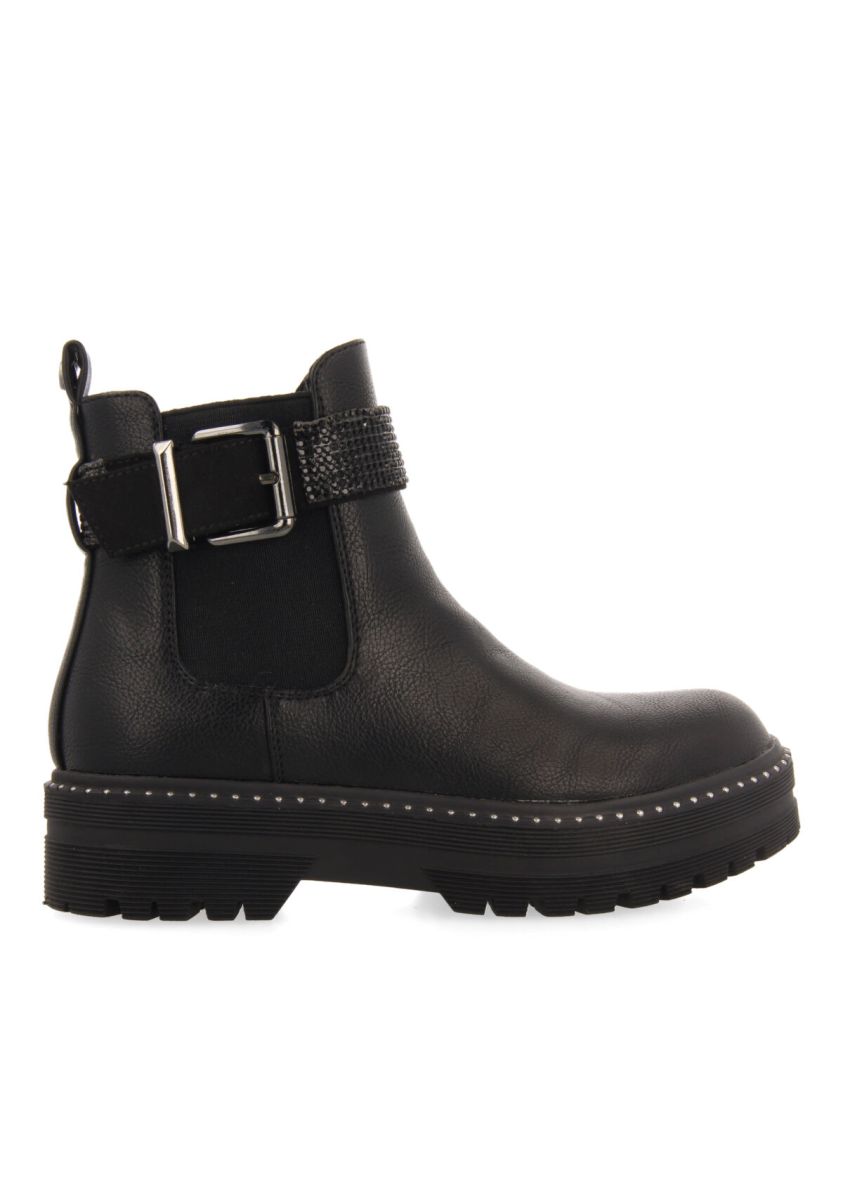 Botines tipo chelsea color negro con adorno extraÃ­ble para niÃ±a y niÃ±o ennis - NEGRO