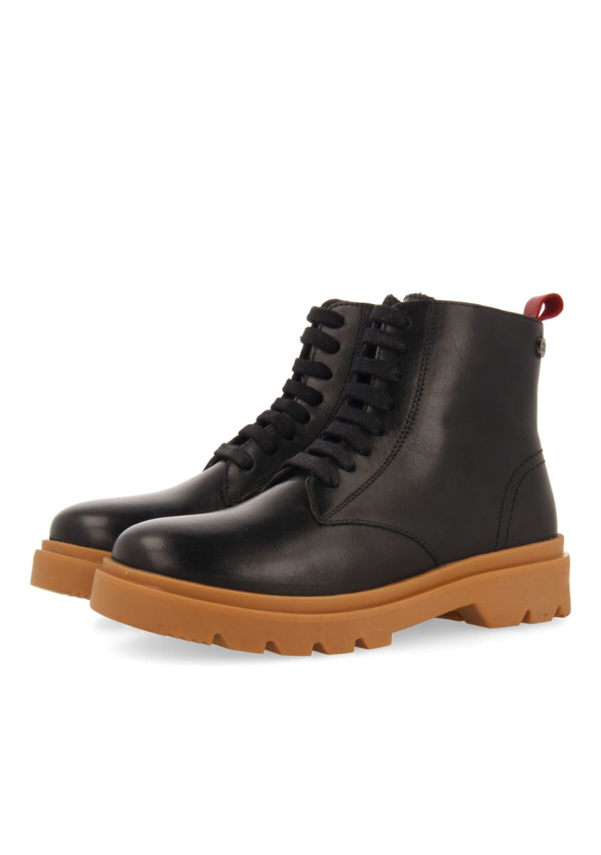 Botines de piel color negro con cordones para niÃ±a y niÃ±o jabing - NEGRO