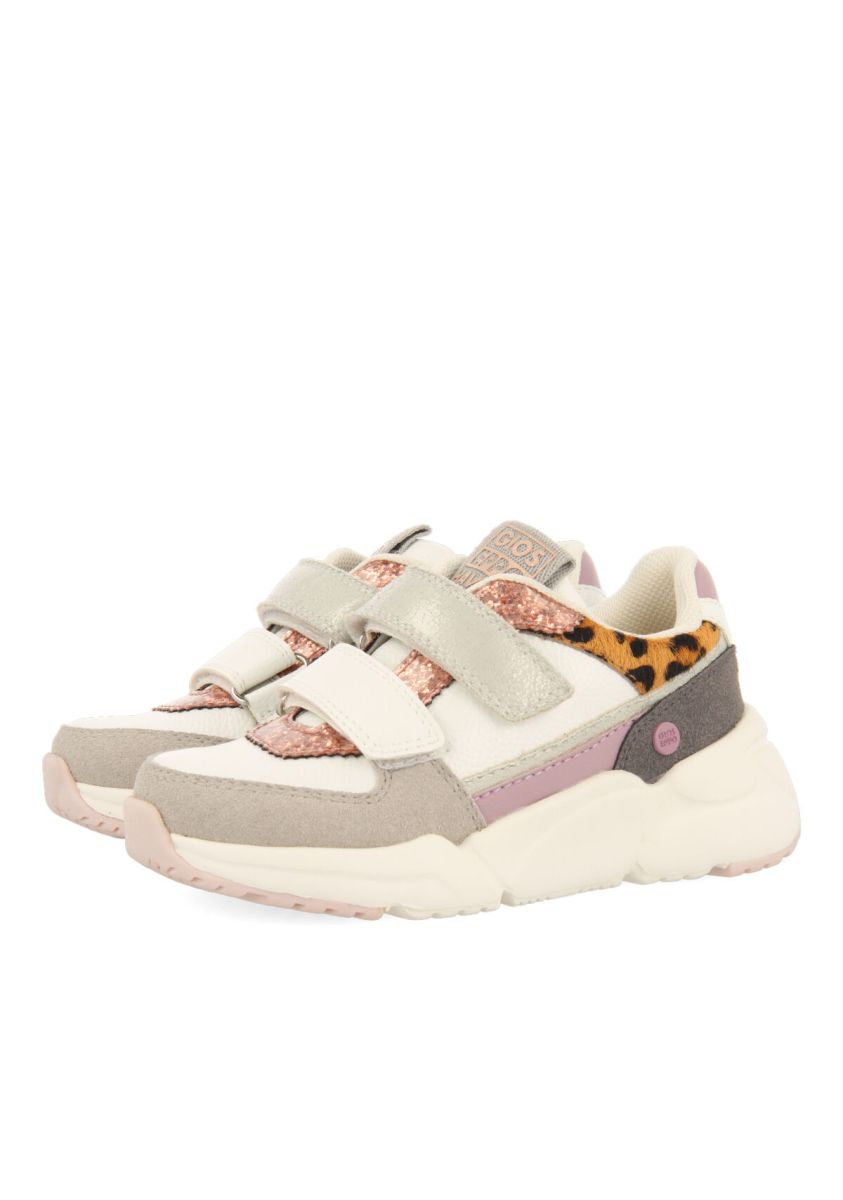 Sneakers blancas con detalles de glitter y tonos pastel para niÃ±a omeath - LEOPARDO