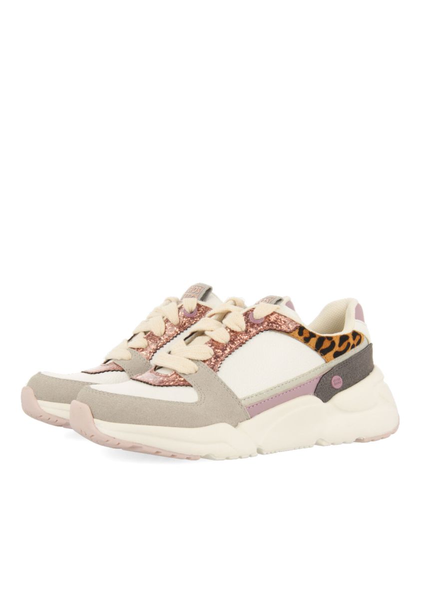 Sneakers blancas con detalles de glitter y color para niÃ±a tinure - LEOPARDO
