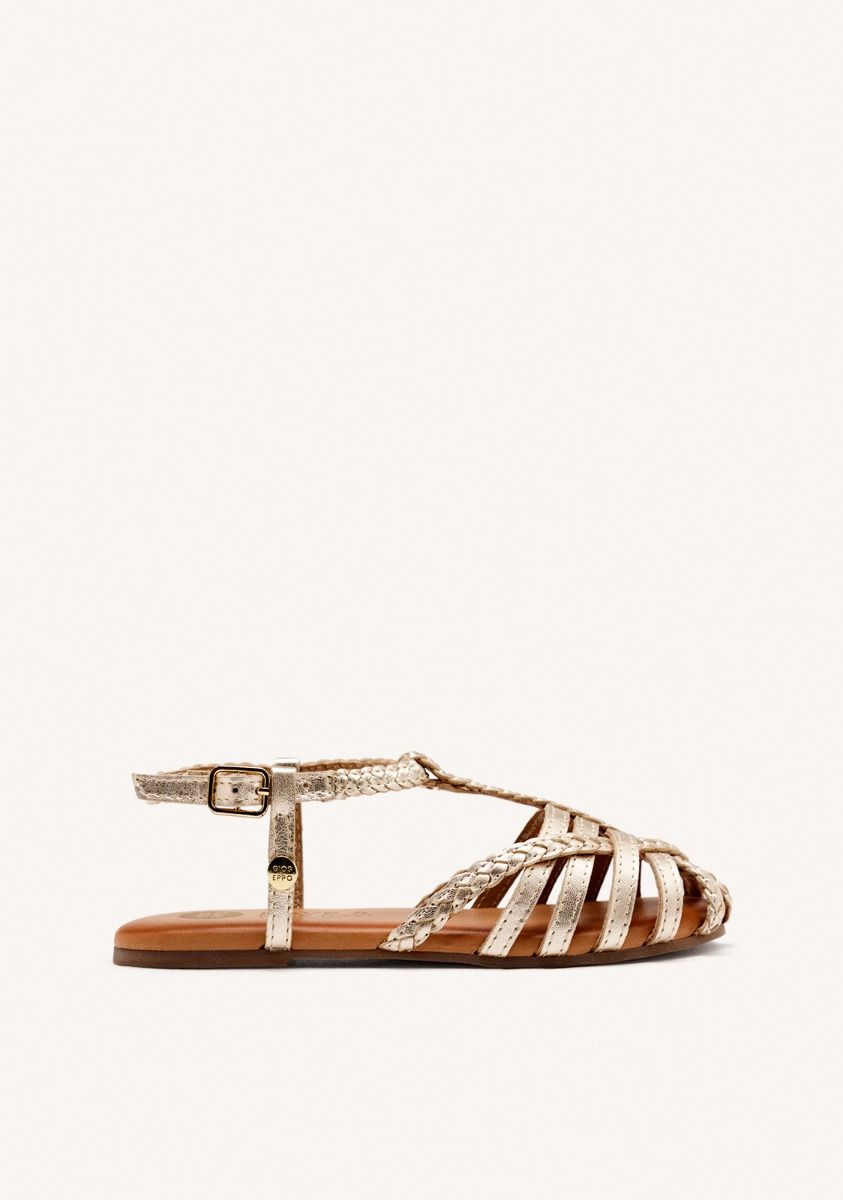Sandalias de piel tipo cangrejeras en color oro para niÃ±a tanlay - ORO