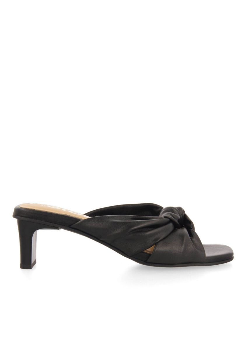 Sandalias negras de piel con nudo para mujer bahge  - NEGRO