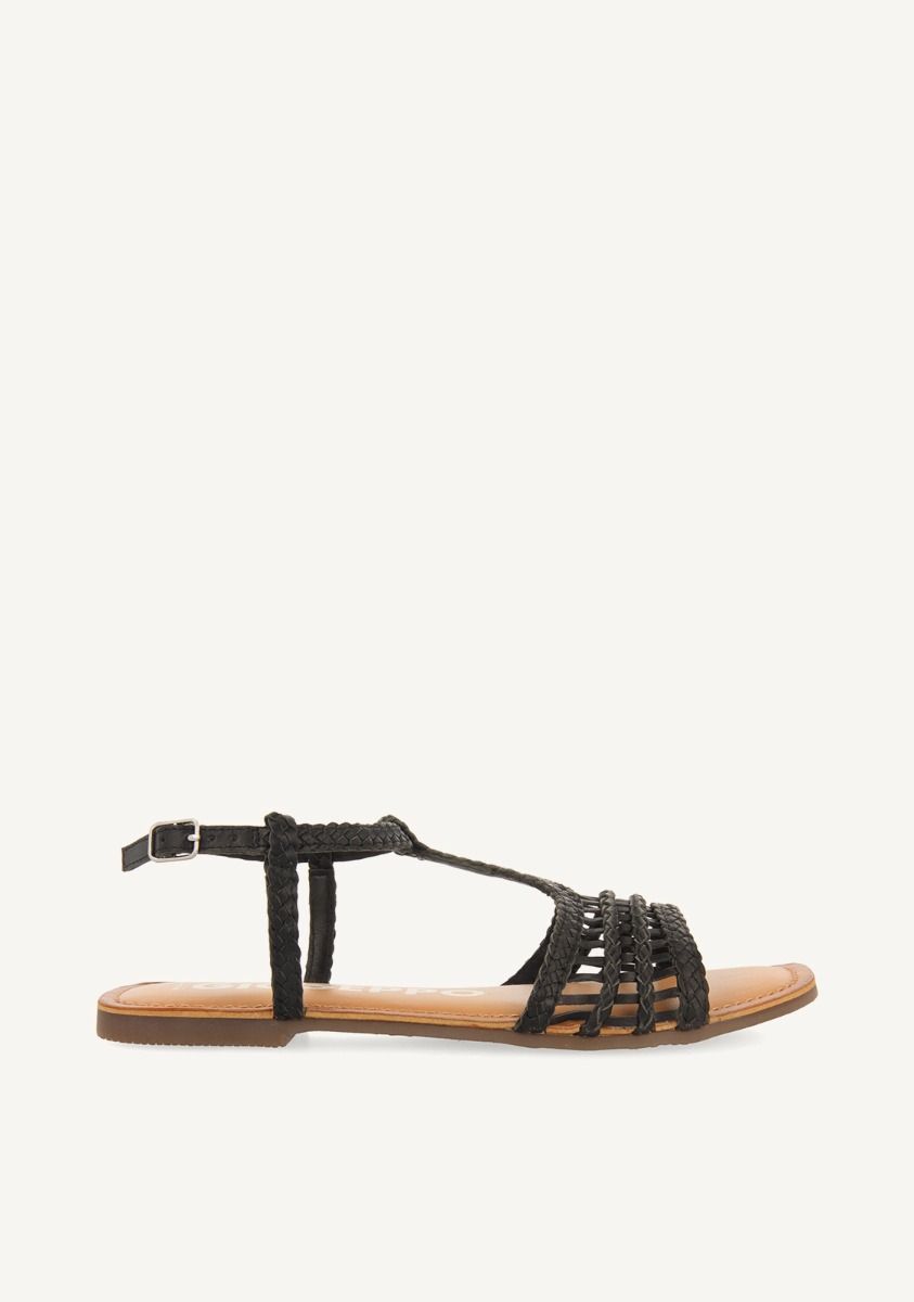 Sandalias planas negras de piel trenzadas para mujer icari  - NEGRO