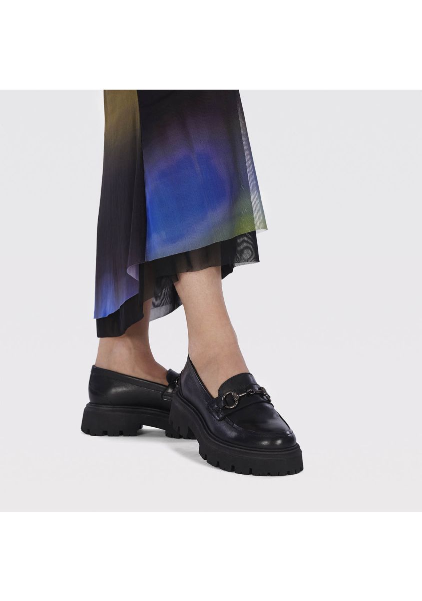 Mocasines negros de piel con detalle dorado para mujer andsnes - NEGRO