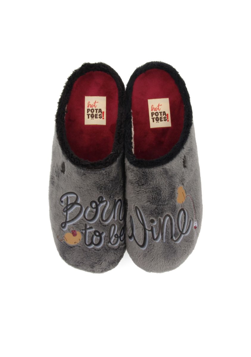 Zapatillas de estar por casa de pelo gris con patatilla con mensaje hardegg  - GRIS
