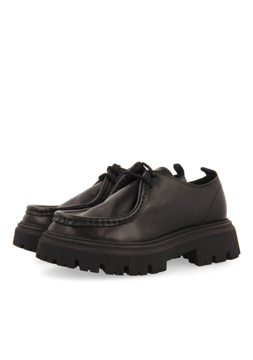 Mocasines negros de piel estilo wallabee para niÃ±a y niÃ±o thaya - NEGRO