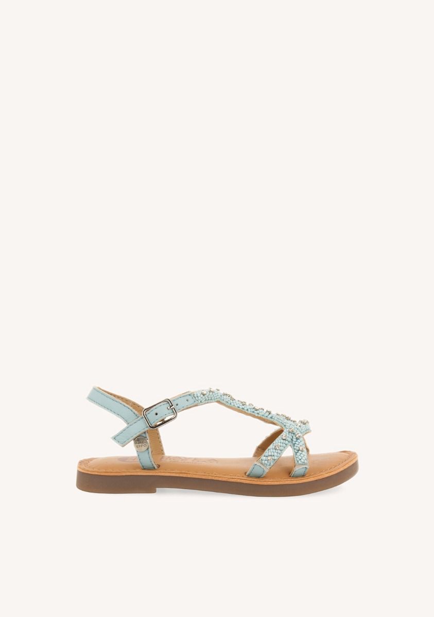 SANDALIAS AZULES DE PIEL CON ADORNO DE CUENTAS PARA NIÃA Y NIÃO LAZARAT - AZUL