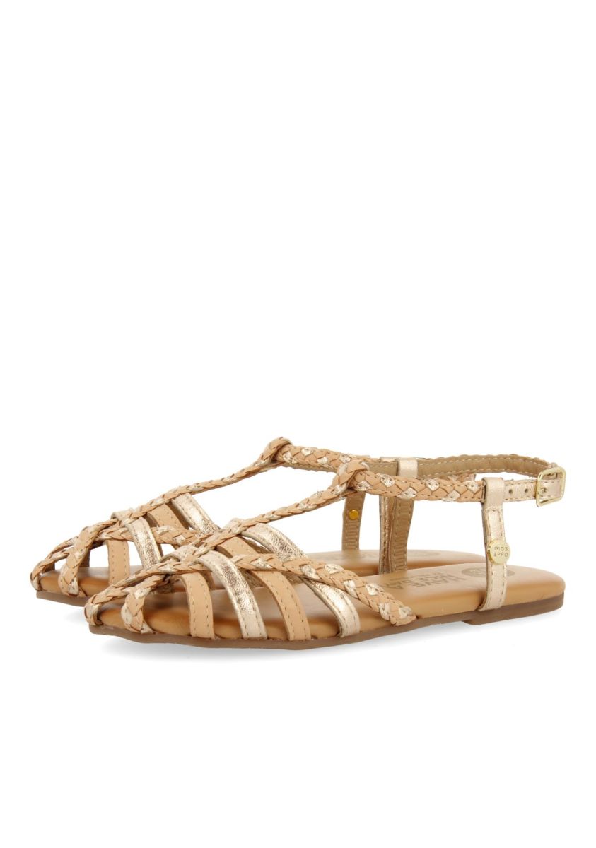 SANDALIAS COLOR NUDE DE PIEL CON DETALLES METALIZADOS ESTILO cangrejera PARA NIÃA Y NIÃO BELSH - NUDE
