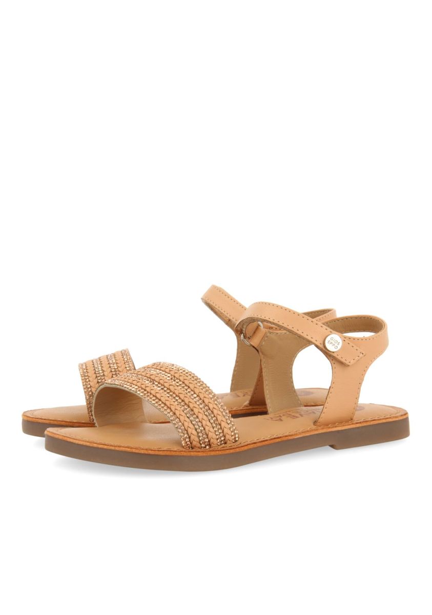 SANDALIAS NUDE DE PIEL CON PEDRERÃA Y CIERRE AJUSTABLE PARA NIÃA Y NIÃO STUBICA - NUDE