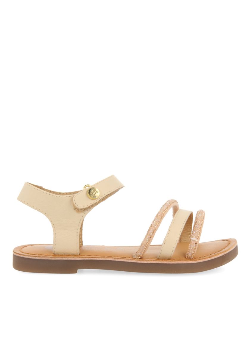 SANDALIAS COLOR OFF-WHITE DE PIEL CON PEDRERÃA PARA NIÃA Y NIÃO SANTEE - OFF-WHITE