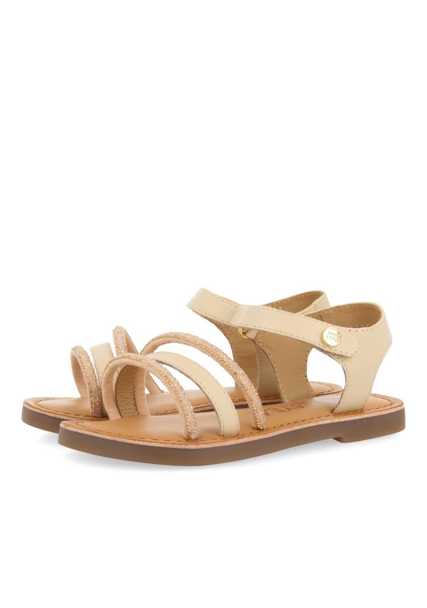 SANDALIAS COLOR OFF-WHITE DE PIEL CON PEDRERÃA PARA NIÃA Y NIÃO SANTEE - OFF-WHITE