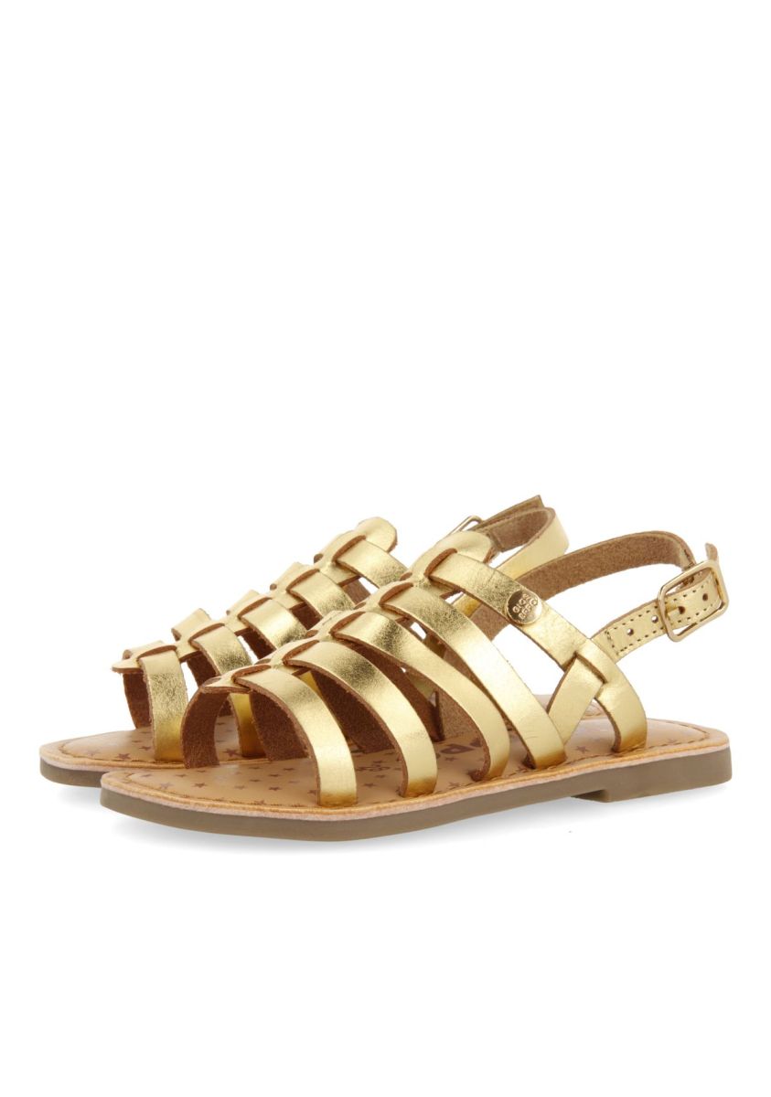 SANDALIAS DORADAS DE PIEL ESTILO ROMANAS PARA NIÃA Y NIÃO LENI - ORO OSCURO