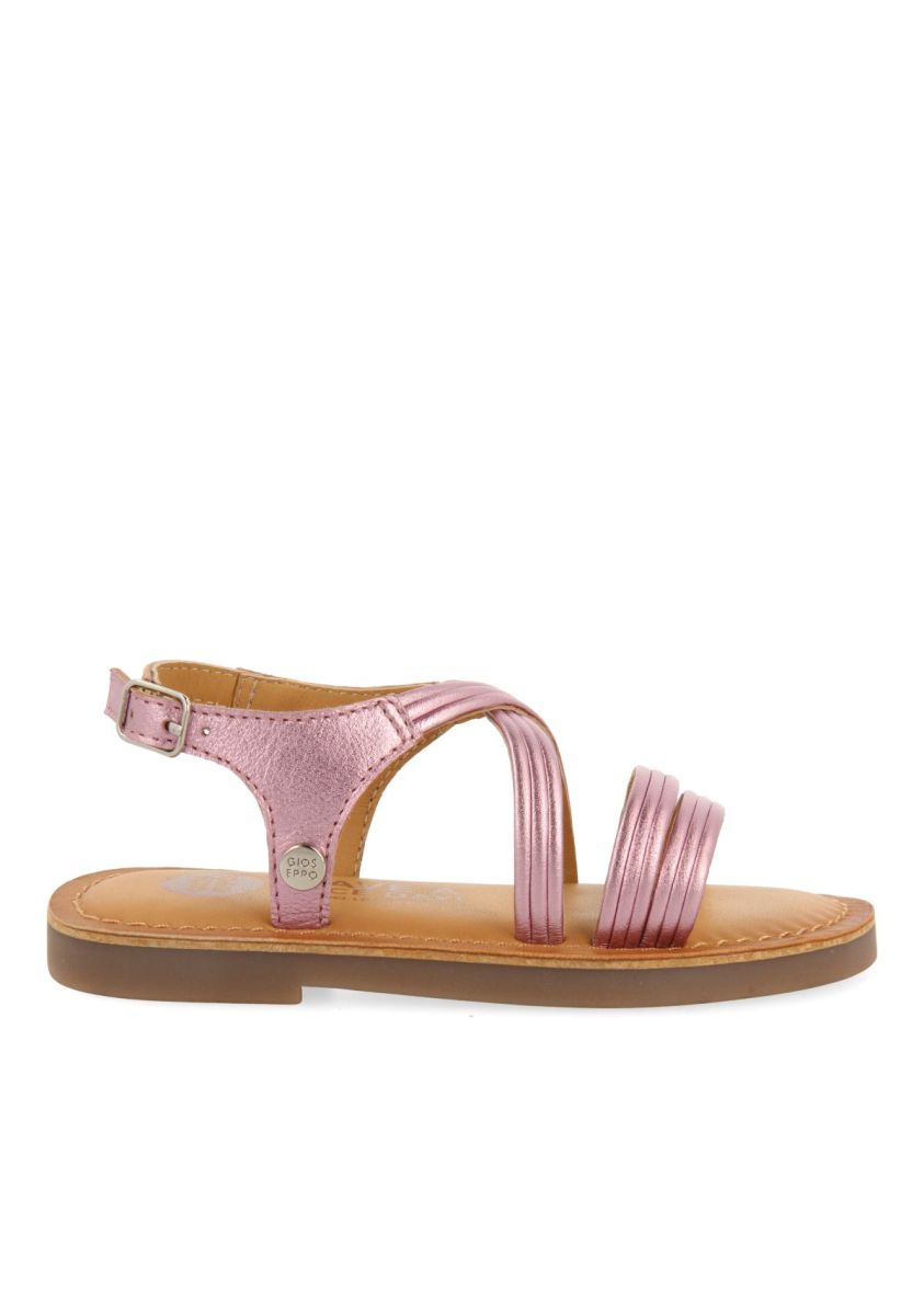 SANDALIAS COLOR ROSA METALIZADO CON TIRAS TUBULARES EN PIEL PARA NIÃA Y NIÃO KERRIER CON TIRAS EN PIEL  - ROSA