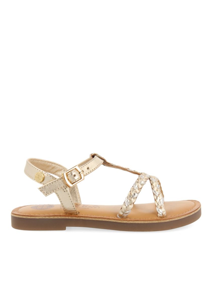 SANDALIAS DORADAS DE PIEL CON TRENZADO PARA NIÃA Y NIÃO CINISI - ORO