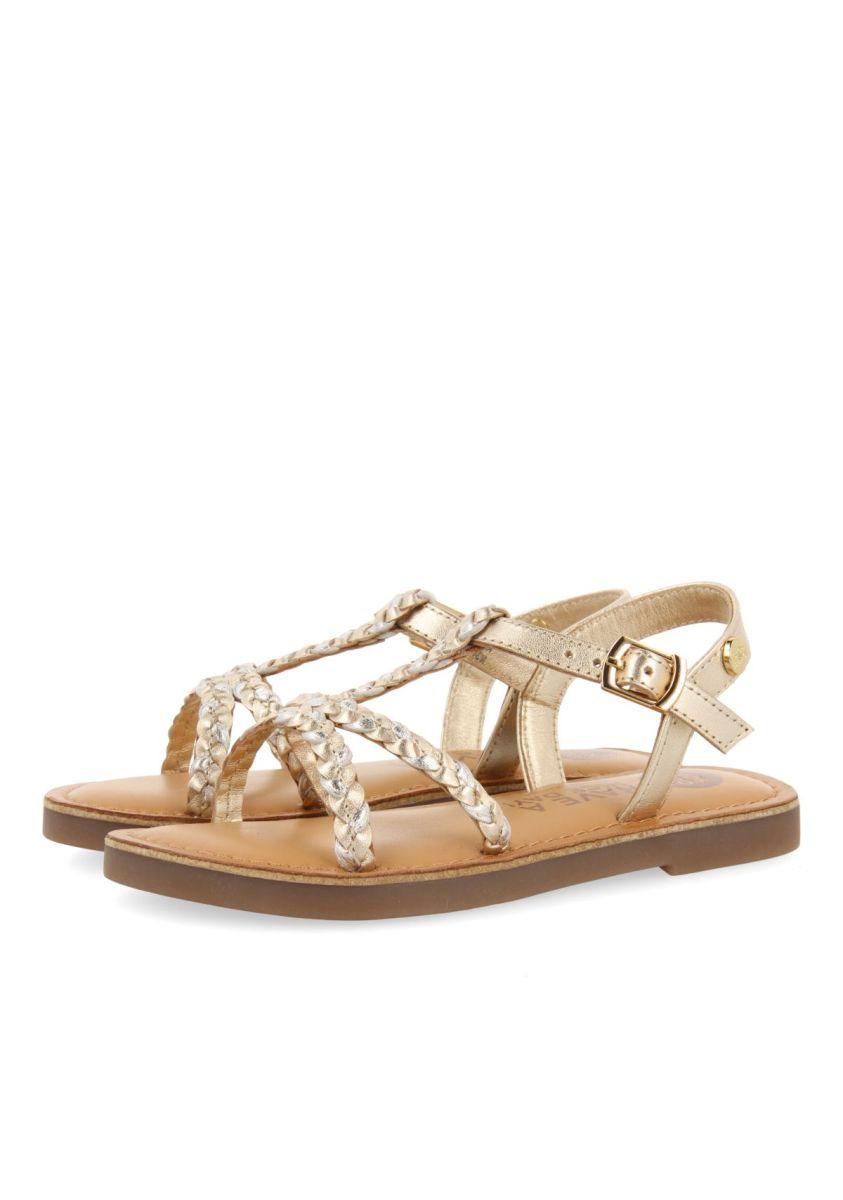 SANDALIAS DORADAS DE PIEL CON TRENZADO PARA NIÃA Y NIÃO CINISI - ORO