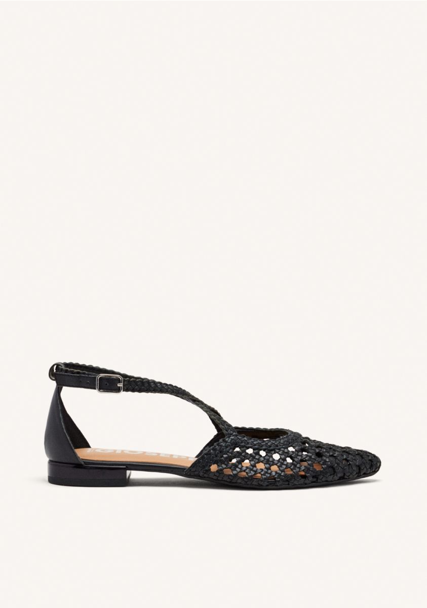 BAILARINAS DE PIEL COLOR NEGRO CON TRENZADOS PARA MUJER LESKOVIC - NEGRO