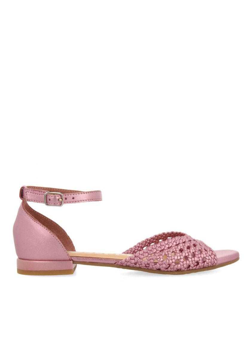 BAILARINAS ROSAS DE PUNTA ABIERTA DE PIEL CON TRENZADOS Y CIERRE CON PULSERA PARA MUJER MAUPIN - ROSA