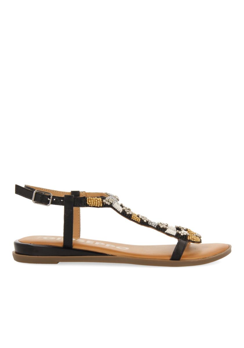 SANDALIAS NEGRAS CON PIEDRAS MULTICOLOR PARA MUJER MULION - NEGRO