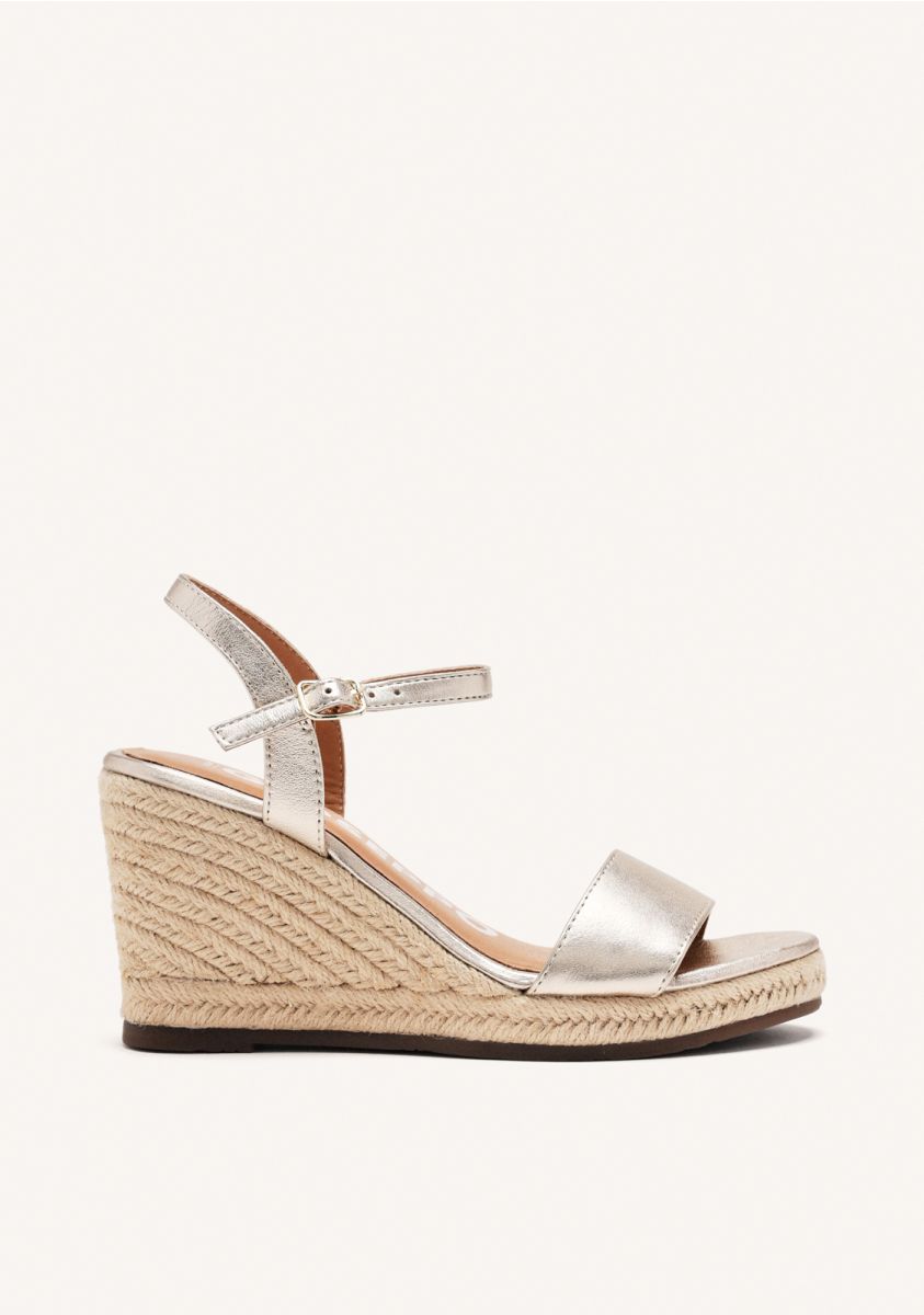 SANDALIAS DE PIEL COLOR PLATINO CON CUÃA DE YUTE PARA MUJER ZHEPE - PLATINO