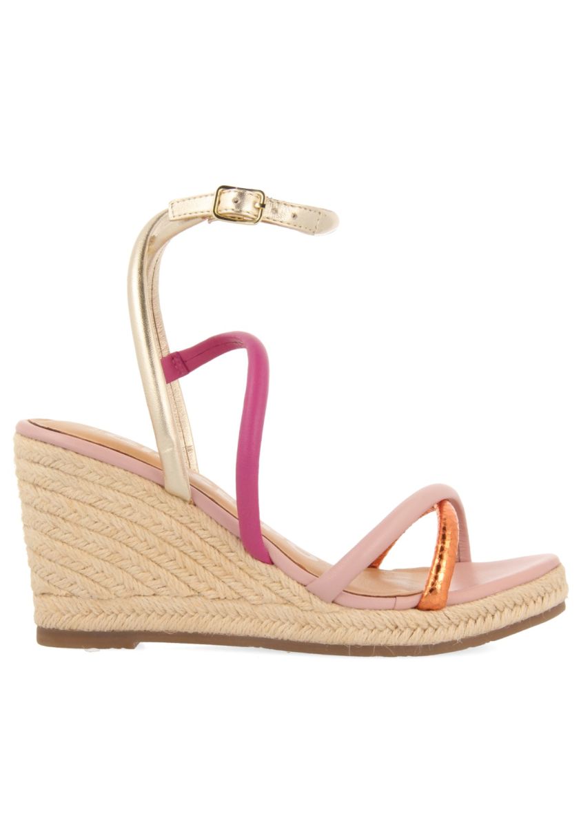SANDALIAS DE PIEL CON TIRAS FINAS MULTICOLOR Y CUÃA ALTA DE YUTE PARA MUJER ROMETTA - ROSA