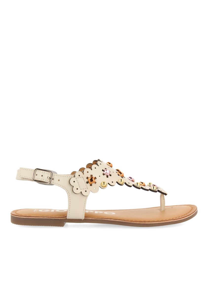 SANDALIAS COLOR OFF-WHITE DE PIEL CON ADORNO DE FLORES CON TACHAS PARA MUJER PRELOJ - OFF-WHITE