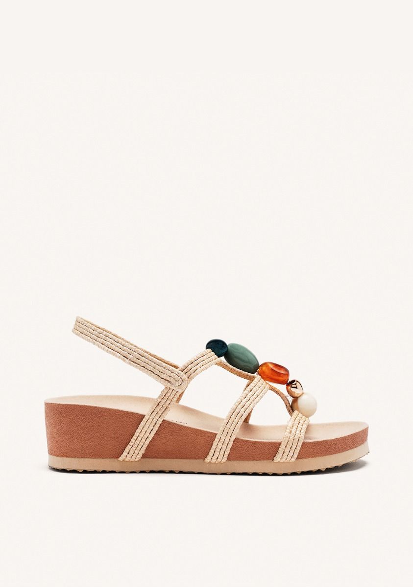 SANDALIAS CUÃA RAFIA Y ABALORIOS RANTOUL - NATURAL
