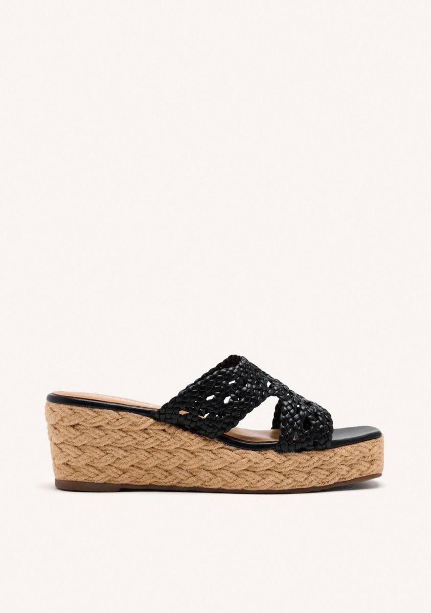 SANDALIAS PIEL TRENZADA Y CUÃA YUTE BRIMFIELD - NEGRO