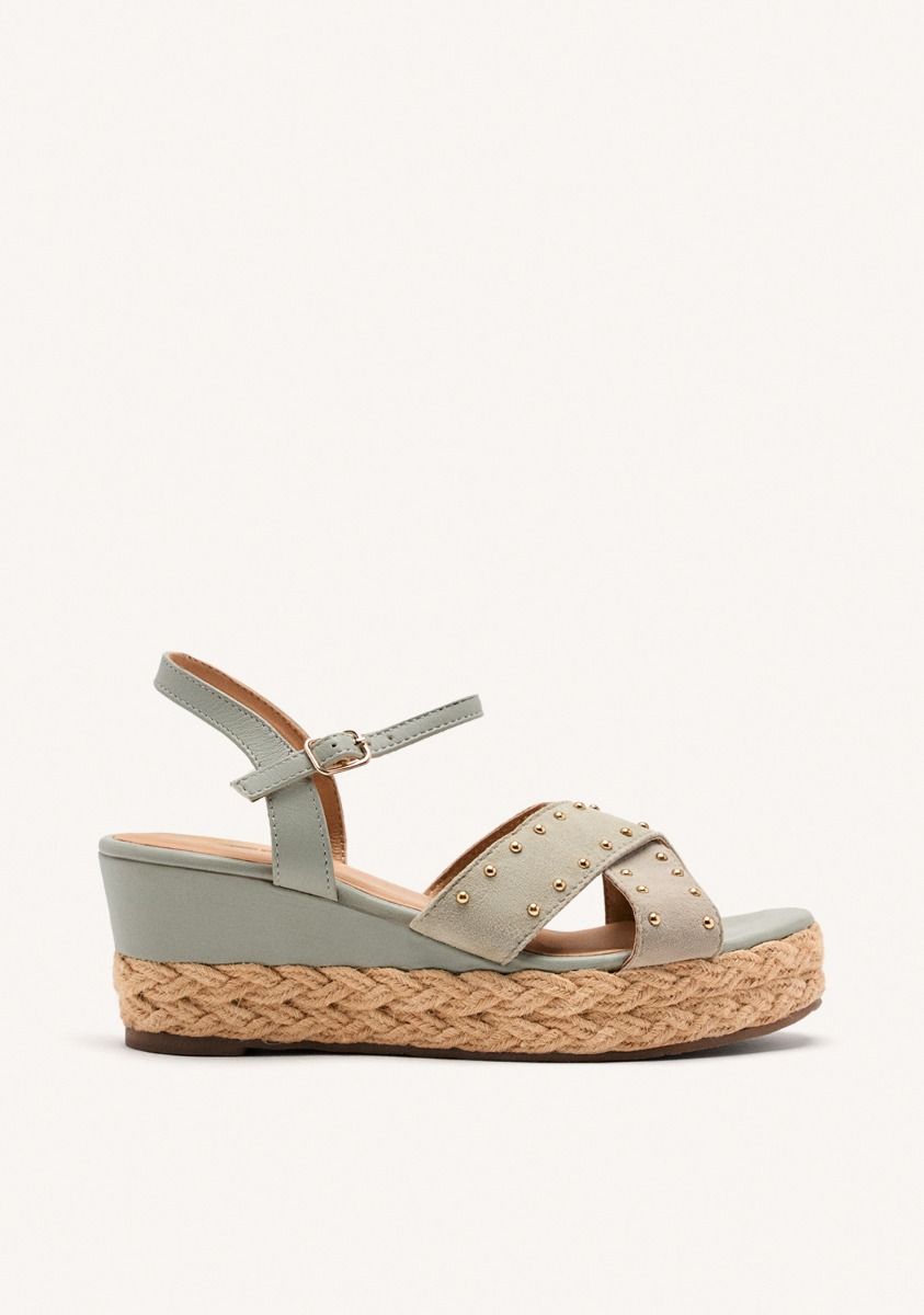 SANDALIAS PIEL Y CUÃA RAFIA GILSUM - GRIS