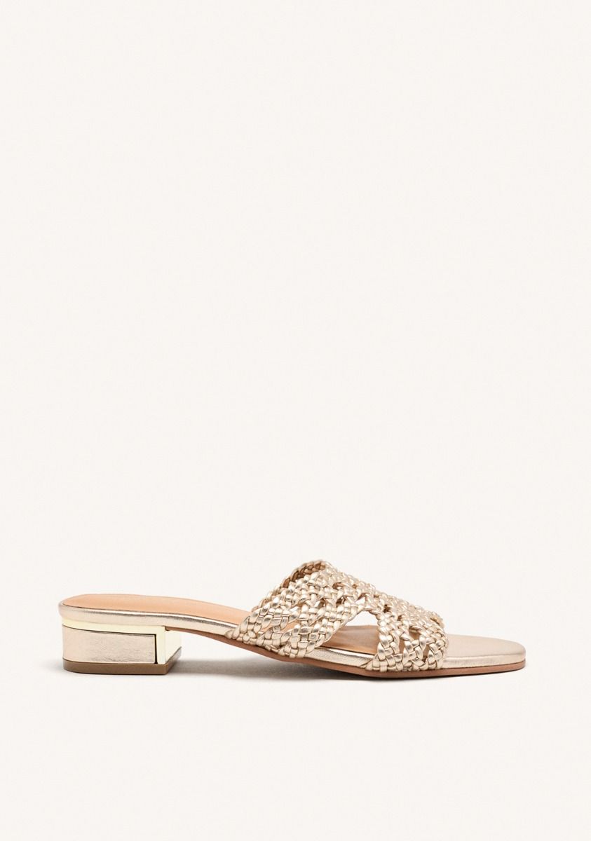 SANDALIAS MULES PIEL TRENZADA LINN - PLATINO