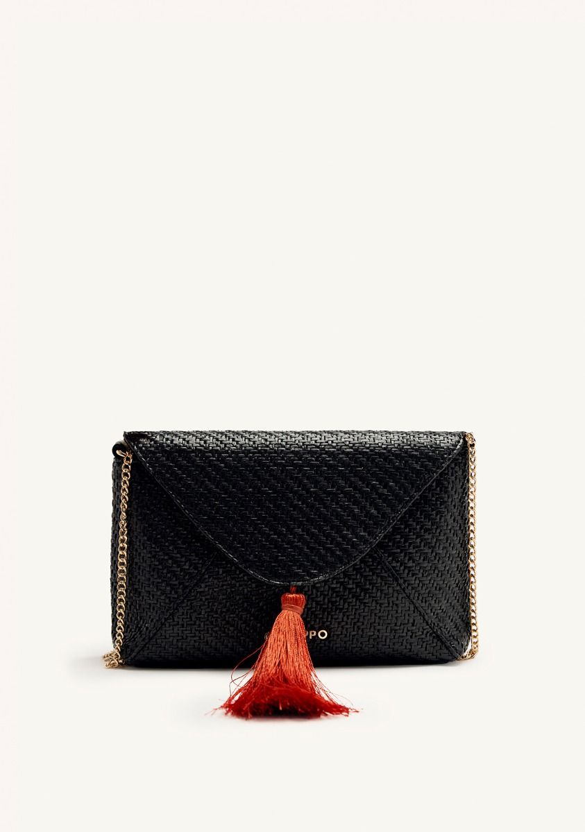 BOLSO BANDOLERA RAFIA FLECOS TRUMBULL - NEGRO